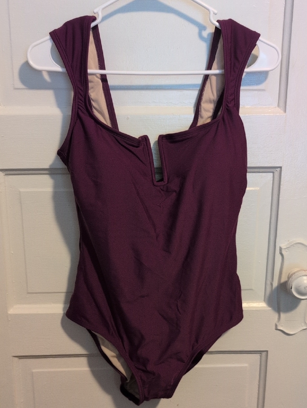 NWT Minimalist Sporty Purple One-Piece Swimsuit Cap Sleeves & Square Notch Neck